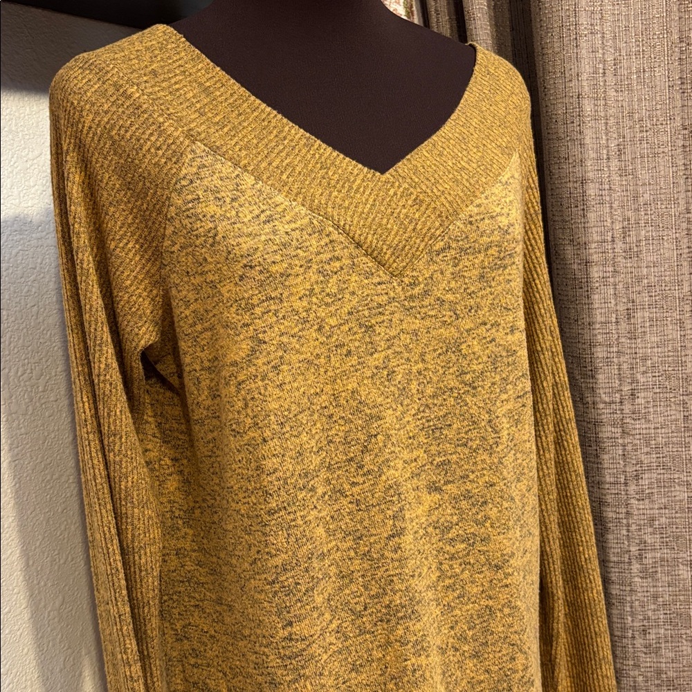 No Frills long sleeve mustard yellow V-neck knit sweater. Size L.